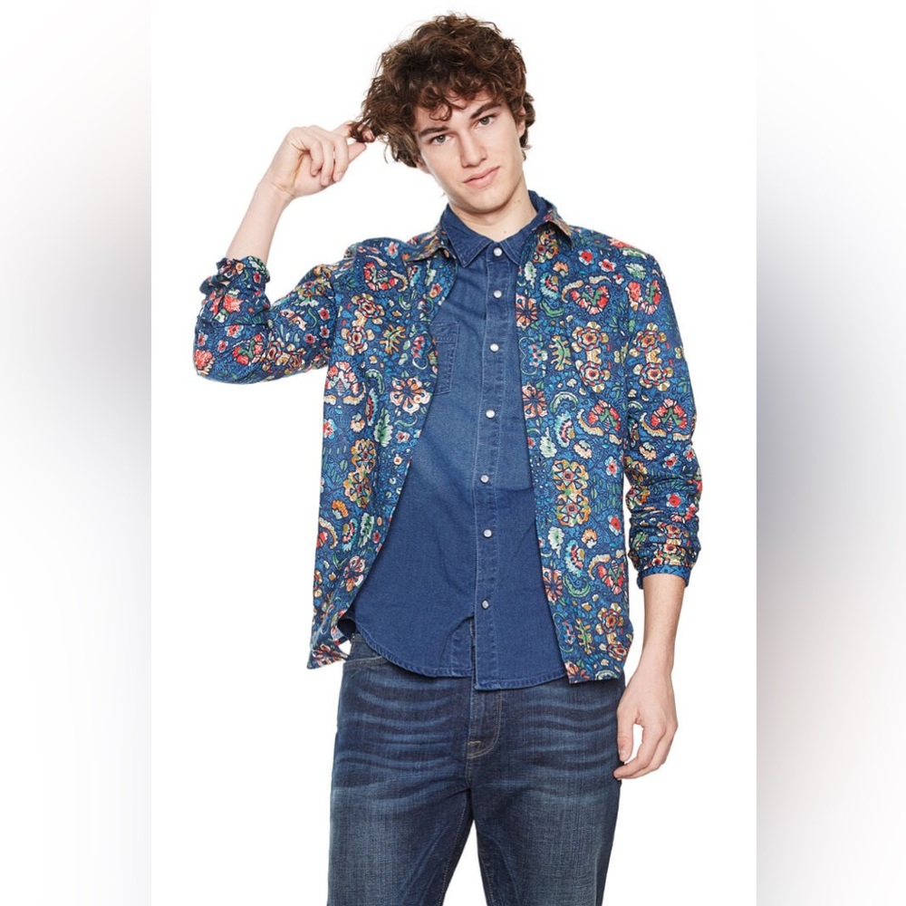 Desigual Men's Joan Blue Floral Shirt (M3) - Picture 3 of 10